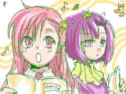  book bored demon_girl horns konjiki_no_gash konjiki_no_gash!! laila long_hair lowres oekaki open_mouth pink_eyes pink_hair purple_eyes purple_hair qvga short_hair singing star tio_(gash_bell) tio_(konjiki_no_gash!!) tio_(zatch_bell) 