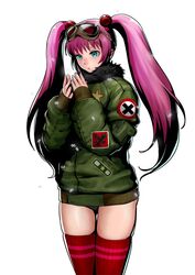  alternate_costume aqua_eyes beads black_panties coat commentary_request female goggles goggles_on_head green_coat green_jacket hair_beads hair_ornament jacket long_hair metal_slug metal_slug_attack no_pants nova_(metal_slug) official_art panties pink_hair rebellion_army_flag red_thighhighs senno_aki snowflakes solo thighhighs thighs twintails underwear 