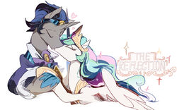  alicorn cape closed_eyes clothing crown duo equid equine female feral footwear friendship_is_magic grey_body hair hasbro headgear hi_res horn idw_publishing king_sombra_(idw) king_sombra_(mlp) kiss_on_lips kissing male male/female mammal multicolored_hair my_little_pony my_little_pony_(idw) mythological_creature mythological_equine mythology princess_celestia_(mlp) shoes silversol simple_background unicorn white_background white_body wings 