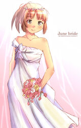  bare_shoulders bouquet bride dress female flower kimi_kiss nyazui sakino_asuka solo wedding_dress 