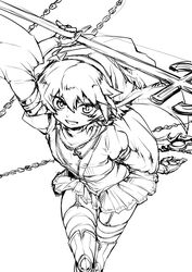  1boy boots chains cosplay cross cross_necklace crossdressing garter_straps gloves greyscale jewelry johan_andersen line_art looking_at_viewer male_focus monochrome necklace open_mouth queen&#039;s_blade queen&#039;s_blade_rebellion sigui_(queen&#039;s_blade) sigui_(queen&#039;s_blade)_(cosplay) simple_background skirt solo thigh_boots thighhighs tobi_(one) unfinished white_background yu-gi-oh! yu-gi-oh!_gx 