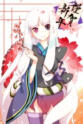  chains commentary_request female flower heterochromia highres japanese_clothes katanagatari kuusou_ryodan long_hair photoshop_(medium) solo togame very_long_hair white_hair 