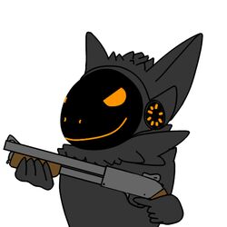  1:1 anthro black_body black_fur disembodied_hand dreki1984 dreki_(character) fur gun machine madness_(series) madness_combat_(series) male mossberg_500 orange_eyes orange_face protogen ranged_weapon reaction_image shotgun solo toony weapon 