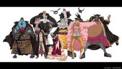  6+boys 6boys abs animal_ears animal_eyes bartholomew_kuma bear_ears beard black_hair blonde_hair blue_skin boa_hancock boots donquixote_doflamingo dracule_mihawk dress earrings facial_hair female female fighting_stance gecko_moria glasses gloves goatee hat highres jacket jewelry jimbei long_hair male marshall_d_teach mizinko500002415668 multiple_boys muscle necklace one_piece open_clothes open_jacket pale_skin pirate purple_hair shichibukai shitara_(kaimetsu_joutai) short_hair simple_background sitting snake standing sunglasses sword tattoo tusks weapon white_background yellow_eyes 