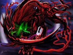  4:3 carnage_(marvel) claws digital_media_(artwork) disney felid fur green_eyes hi_res hybrid lion male mammal marvel night pantherine scar scar_(the_lion_king) sinister solo soulgryph symbiote teeth the_lion_king tongue weapon_arm 