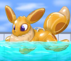  :3 ambiguous_gender animal_pool_toy blue_eyes dipstick_tail eevee feral generation_1_pokemon handle happy how2101 inanimate_object inflatable latex markings nintendo pokemon pokemon_(species) pool_toy shaded solo tail tail_markings 