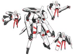  absurdres android female gattai green_eyes highres horns looking_ahead mecha mecha_musume multiple_views original rocket_neko science_fiction single_horn white_background white_hair 