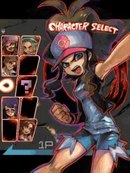  6+girls aurea_juniper baseball_cap bianca_(pokemon) brown_hair character_select denim denim_shorts earrings fennel_(pokemon) hat hilda_(pokemon) holding holding_poke_ball jewelry long_hair multiple_girls open_mouth parody poke_ball pokemon pokemon_bw ponytail shoku_jaku shorts street_fighter street_fighter_iv_(series) style_parody tegaki unova_mother_(bw) 