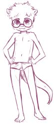  2012 anthro aogami barefoot briefs clothing eyewear feet glasses hair looking_at_viewer male mammal monochrome mustelid otter paws simple_background solo tail teko underwear white_background young young_anthro young_male 