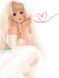  blonde_hair blue_eyes commentary_request dress earrings female heart heart_of_string jewelry lips long_hair macross macross_frontier miruhito_(sakiomiruhito) sheryl_nome solo veil wedding_dress 