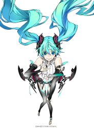  aqua_hair barefoot blue_eyes bridal_gauntlets commentary_request female floating_neckwear hair_floating_upwards hatsune_miku hatsune_miku_(append) highres long_hair miwa_shirow navel necktie photoshop_(medium) solo very_long_hair vocaloid vocaloid_append 