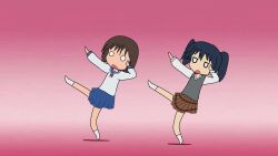  2girls commentary_request dancing danshi_koukousei_no_nichijou habara_(danshi_koukousei) ikushima_(danshi_koukousei) kill_me_baby kill_me_dance multiple_girls nisedaiti parody school_uniform season_connection serafuku sweater_vest 