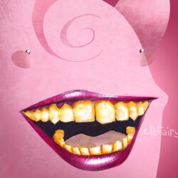  blush_stickers character_name clefairy commentary_request highres horror_(theme) lips mikey_mccollor no_humans open_mouth photoshop_(medium) pink_theme pokemon pokemon_(creature) solo teeth 