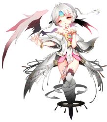  bad_id bad_pixiv_id bare_shoulders boots bracelet braid code:_empress_(elsword) dress elsword eve_(elsword) female full_body hand_on_own_face ino92 jewelry short_hair solo strapless strapless_dress thighhighs tiara white_background white_hair white_sleeves white_thighhighs yellow_eyes 