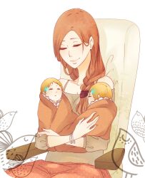  baby bleach bracelet closed_eyes hair_ornament inoue_orihime jewelry orange_hair persona92 siblings smile twins 