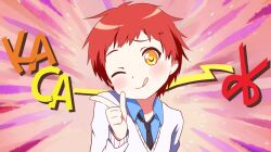  1boy ;q akashi_seijuurou bad_id bad_pixiv_id bakyu-n!! kuroko_no_basuke male_focus one_eye_closed red_hair season_connection short_hair solo tongue tongue_out w.amy yellow_eyes yuru_yuri 