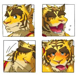  anthro felid fur gamma-g male mammal markings morenatsu open_mouth pantherine simple_background solo tiger tongue torahiko_(morenatsu) 