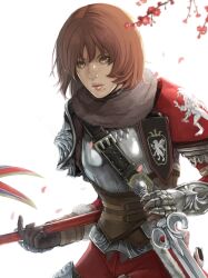  armor bad_id bad_pixiv_id brown_eyes female hildegard_von_krone lips mole mole_under_mouth polearm red_hair short_hair solo soulcalibur soulcalibur_iv sword take_no_ko_(dodon) tree weapon 