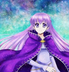  74 belly_chain blue_dress cape cloak dress female fire_emblem fire_emblem:_the_binding_blade jewelry long_hair purple_eyes purple_hair sky smile solo sophia_(fire_emblem) star_(sky) starry_sky very_long_hair 