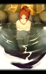  bleach breasts brown_eyes cleavage collarbone highres inoue_orihime orange_hair persona92 smile towel 