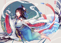  brown_hair chinese_clothes flowers headdress long_hair mamusya original petals red_eyes 