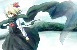  bad_id bad_pixiv_id blonde_hair bow female furorida hairbow long_sleeves red_eyes rumia scarf short_hair solo touhou 