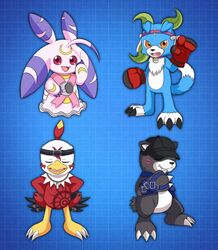  anthro avian bandai_namco bear bearmon bird claws clothing cosplay danganronpa danganronpa_v3 digimon digimon_(species) female gaomon group hat hawkmon headgear headwear hi_res kaede_akamatsu liliana86973943 lunamon male mammal rantaro_amami shuichi_saihara spike_chunsoft tenko_chabashira 