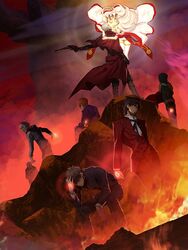  6+boys aora arm_at_side arm_on_knee back bald beard black_hair brown_hair cape closed_eyes closed_mouth command_spell cross cross_necklace crown dark-skinned_male dark_skin dress dual_persona dust_cloud embers emiya_kiritsugu emiya_kiritsugu_(assassin) facial_hair fate/grand_order fate/zero fate_(series) female fire floating floating_hair formal from_behind glowing gradient_background gun hair_between_eyes hair_floating_upwards hand_in_own_hair hand_on_own_forehead hand_on_own_head handgun hat hill holding holding_gun holding_weapon hood hood_down hood_up hug irisviel_von_einzbern irisviel_von_einzbern_(caster) jacket jewelry kotomine_kirei light long_hair long_sleeves matou_kariya matou_zouken mature_male multiple_boys necklace necktie on_rock open_mouth orange_hair outstretched_arm pants parody pointing_weapon priest purple_shirt red_cape red_jacket red_suit ribbon rock shirt short_hair shouting sitting sitting_on_rock skirt standing style_parody suit takeuchi_takashi_(style) thompson/center_contender tohsaka_tokiomi uryuu_ryuunosuke waist_cape waver_velvet weapon white_hair 