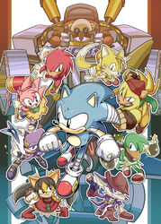  2girls 6+boys :3 amy_rose bandages bark_the_polar_bear bean_the_dynamite bomb boots closed_mouth dr._eggman espio_the_chameleon explosive fang_the_sniper furry gloves gun hammer highres holding holding_bomb holding_gun holding_hammer holding_weapon honey_the_cat knuckles_the_echidna metal_sonic multiple_boys multiple_girls robot sharp_teeth shoes shuriken smile sneakers sonic_(series) sonic_the_fighters sonic_the_hedgehog sonic_the_hedgehog_(classic) tails_(sonic) teeth tory_(tory29) weapon white_gloves 