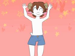  2019 4:3 animated animation_meme anthro blue_bottomwear blue_clothing blue_shorts bottomwear bovid caprine caramelldansen closed_eyes clothed clothing dancing frame_by_frame goat hands_above_head heart_symbol horn male mammal meme milo_(twang) pink_background redraw shaking_hips short_playtime short_tail shorts simple_background solo star tail topless topless_male twang 