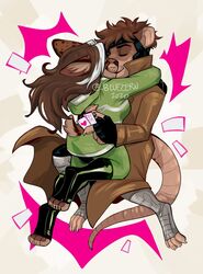  anthro bluezeru closed_eyes clothing coat duo felid female gambit_(marvel) hi_res kissing leopard male mammal marvel murid murine pantherine rat rodent rogue_(marvel) romantic romantic_couple simple_background topwear x-men 