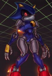  ambiguous_gender anthro ball_joints black_sclera claws dirtyfox911911 hi_res looking_at_viewer machine metal_sonic red_eyes robot rule_63 sega solo sonic_the_hedgehog_(series) spikes wide_hips 