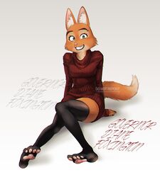  anthro barefoot biped bottomwear canid canine canis clothed clothing diane_foxington digital_media_(artwork) dreamworks eyebrow_piercing facial_piercing feet female footwear fox fur hi_res legwear looking_at_viewer mammal nosugarnohoney orange_body orange_fur pawpads piercing plantigrade simple_background sitting skirt smile socks solo text the_bad_guys topwear 