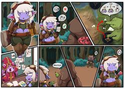  ambiguous_gender belly cloak clothed clothing cross directional_arrow female forest fully_clothed goblin group hair hi_res humanoid league_of_legends lulu_(lol) midriff navel overweight overweight_female plant question_mark riot_games shinolara slightly_chubby tencent thick_thighs tree tricked tristana_(lol) white_hair wide_hips yordle 