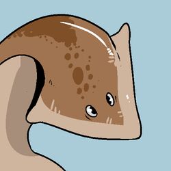  1:1 ambiguous_gender blue_background brown_body flatworm glistening glistening_eyes imperatorcaesar low_res markings planarian simple_background simple_eyes solo spots spotted_body unsigned 