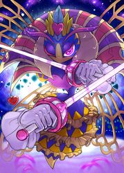  female female gloves halgalaz insect_girl insects kirby_(series) kirby_triple_deluxe night nintendo one_eye_closed pink_eyes queen_sectonia rapier solo spoilers sword wings 