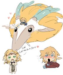  blonde_hair blush bodily_fluids chibi clothed clothing crying dialogue dragon english_text female feral group hair hi_res horn humanoid hylian larger_feral let_me_do_it_for_you light_dragon_(totk) link male master_sword melee_weapon meme mythological_creature mythological_scalie mythology nihaku nintendo princess_zelda scalie size_difference sword tears tears_of_the_kingdom text the_legend_of_zelda weapon 