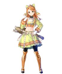  abs arrow_(projectile) boots bow crop_top etie_(fire_emblem) female fire_emblem fire_emblem_engage fire_emblem_heroes frills full_body green_eyes hair_ornament hairbow hand_on_own_hip hand_up head_tilt highres jewelry knee_boots long_hair long_sleeves looking_at_viewer midriff navel non-web_source official_art orange_hair pantyhose quiver skirt solo standing stomach tachi-e tiara tobi_(kotetsu) transparent_background turtleneck weapon 