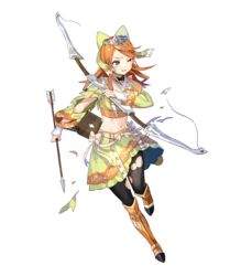  abs arrow_(projectile) boots bow bow_(weapon) broken broken_weapon clenched_teeth crop_top etie_(fire_emblem) female fire_emblem fire_emblem_engage fire_emblem_heroes frills full_body green_eyes hair_ornament hairbow highres holding holding_arrow holding_bow_(weapon) holding_weapon jewelry knee_boots leg_up long_hair long_sleeves looking_away midriff navel non-web_source official_art one_eye_closed orange_hair pantyhose parted_lips quiver ribbon skirt solo stomach teeth tiara tobi_(kotetsu) torn_clothes torn_pantyhose torn_sleeves transparent_background weapon 