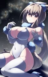  \||/ admire_vega_(umamusume) animal_ears blue_footwear breasts brown_hair cleavage covered_navel ear_covers elbow_gloves female fur_collar fur_cuffs gloves hair_between_eyes high_heels highleg highleg_leotard highres horse_ears horse_girl horse_tail large_breasts leotard long_hair looking_at_viewer low_ponytail milky_way outdoors pataneet playboy_bunny purple_eyes single_ear_cover sitting solo star_(sky) strapless strapless_leotard tail thighhighs umamusume very_long_hair wariza white_footwear white_gloves white_leotard white_thighhighs 