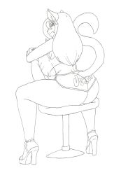  anthro ass big_breasts big_butt breasts chair clothed clothing domestic_cat ear_piercing felid feline felis female footwear furniture hi_res high_heels krocial_(krocialblack) krocialblack looking_at_viewer mammal piercing platform_footwear platform_heels shoes solo thick_thighs 