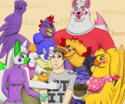  4_fingers 5_fingers 6:5 accessory alternate_universe anthro artist_logo asian_mythology avian ballora_(fnafsl) ballora_yuki_evonna beak beak_lips bear belly big_belly bird birthday birthday_cake birthday_gift black_clothing black_jacket black_sclera black_topwear blacklight_chica blonde_hair blue_eyebrows blue_fingernails blue_hair blue_lips blue_nails bottomwear breasts brielle_lumin brown_bottomwear brown_clothing brown_eyebrows brown_hair brown_pants cake candle canid canine celebration cheeca_touy_chiken cheek_spots cheek_tuft chicken chubby_cheeks claws closed_eyes clothing collarbone colored_nails dessert dipstick_tail double_chin east_asian_mythology english_text eyebrows eyelashes facial_tuft fangs feather_hair feather_hands feathers female fennec_fox finger_claws fingernails fingers fist_pump five_nights_at_freddy&#039;s five_nights_at_freddy&#039;s_2 five_nights_at_freddy&#039;s_world fluffy fluffy_tail food fox fredbear_college freddy_fazbear&#039;s_pizzeria_simulator funko_pop! funtime_foxy_(fnaf) funtime_foxy_(fnafsl) fur galliform gallus_(genus) green_body green_claws green_fur green_inner_ear_fluff green_tail_tip grey_clothing grey_shirt grey_t-shirt grey_topwear group hair hair_accessory hair_bun hair_tie half-closed_eyes hand_on_chest hand_on_shoulder happy hi_res human humanoid hybrid inner_ear_fluff jacket japanese_mythology kissing kissing_cheek larger_anthro larger_female larger_male leaning leaning_forward lips logo long_hair long_tail looking_at_another male mammal markings medium_hair multicolored_body multicolored_fur multicolored_hair mythology nails narrowed_eyes non-mammal_breasts obese obese_anthro obese_female obese_male orange_beak overweight overweight_anthro overweight_female overweight_male pants pattern_clothing pattern_shirt pattern_topwear phasianid pink_clothing pink_hair pink_shirt pink_t-shirt pink_tail_tip pink_tongue pink_topwear ponytail pseudo_hair purple_body purple_bottomwear purple_clothing purple_eyes purple_feathers purple_lips purple_pants purple_shirt purple_topwear rawken_starshine red_clothing red_hair red_shirt red_topwear ring rockstar_chica_(fnaf) scottgames shaded shirt short_sleeves simple_background sister_location size_difference skywater slim_anthro slim_female smaller_anthro smaller_female smaller_human smaller_male spots spotted_clothing spotted_shirt spotted_topwear standing t-shirt tail tail_feathers tail_markings tan_body tan_skin tangle_(fnaf) tank_top tanya_foxhart teeth text thick_neck tongue topwear toy_chica_(fnaf) true_fox tuft tyson_phuntyme whiskers white_body white_fur white_hair white_skin white_tail yellow_beak yellow_body yellow_clothing yellow_eyes yellow_feathers yellow_shirt yellow_tank_top yellow_topwear yokai yuki-onna 