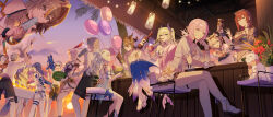  4boys 6+girls absurdres alcohol animal_ears aponia_(honkai_impact) aponia_(mesmerizing_blue) balloon bare_legs bare_shoulders bikini black_bikini black_gloves black_shorts blonde_hair blue_eyes blue_hair blue_one-piece_swimsuit breasts brown_hair can_(honkai_impact) cat_ears cat_girl cat_tail cleavage coconut cooking crossed_legs cup dress eden_(flowing_rhyme) eden_(honkai_impact) elf elysia_(honkai_impact) elysia_(miss_pink_elf)_(honkai_impact) elysia_(summer_miss_elf)_(honkai_impact) eyewear_on_head feline fire flip-flops food fruit fu_hua gloves green_eyes green_hair grey_eyes grey_hair grilling griseo griseo_(starry_impression) hair_between_eyes hat heterochromia highres holding holding_cup holding_food holding_fruit holding_glass_bottle holding_ice_cream holding_water_gun holding_watermelon honkai_(series) honkai_impact_3rd horns ice_cream kalpas_(honkai_impact) kevin_kaslana kosma large_breasts light_blue_hair long_hair looking_at_viewer midriff mobius_(daughter_of_corals)_(honkai_impact) mobius_(honkai_impact) multiple_boys multiple_girls navel on_chair one-piece_swimsuit outdoors pardofelis_(honkai_impact) pardofelis_(midsummer_collector)_(honkai_impact) pink_hair pointy_ears ponytail purple_sky rabbit_ears red_hair sakura_(honkai_impact) sandals sang_sha shirt short_hair shorts sitting sky small_breasts star-shaped_eyewear star_(symbol) su_(honkai_impact) summer sun_hat sunset swimsuit tail thigh_strap thighs toes vill-v vill-v_(i&#039;m_the_storm) water_gun white_bikini white_dress white_hair white_shirt yellow_eyes 