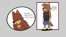  16:9 2023 anthro australian_kelpie beargarbage black_clothing black_shirt black_tank_top black_topwear blue_bottomwear blue_clothing blue_shorts bluey_(series) bodily_fluids bottomwear breasts brown_nose canid canine canis canon_couple clothed clothing digital_media_(artwork) domestic_dog duo ellipsis english_text female fur hair herding_dog hi_res male mammal multicolored_body multicolored_fur muscular muscular_anthro muscular_male one_ear_up orange_body orange_fur pastoral_dog pink_clothing pink_shirt pink_tank_top pink_topwear question question_mark red_body red_ears red_fur red_hair red_tail rusty&#039;s_dad_(bluey) rusty&#039;s_mum_(bluey) sheepdog shirt shorts speech_bubble standing sweat tail tank_top text topwear two_tone_body two_tone_fur widescreen yellow_clothing yellow_shirt yellow_tank_top yellow_topwear 