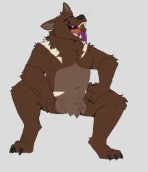  3_toes 4_fingers anthro arm_tuft athletic athletic_anthro athletic_male belly_tuft black_sclera brown_body brown_fur canid canine canis chest_tuft claws crotch_tuft facial_tuft feet fingers foot_tuft fur head_tuft hi_res knee_tuft leg_tuft looking_at_viewer male mammal markings multicolored_body multicolored_fur multicolored_tongue navel nude open_mouth pupils purple_tongue sharp_teeth shoulder_tuft solo technocaster teeth thigh_tuft toe_claws toes tongue tongue_drip tongue_out tuft two_tone_body two_tone_fur whisker_markings whisker_spots whiskers white_markings wolf yellow_pupils 