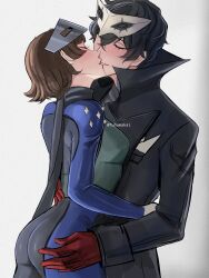  ass atlus female joker_(persona) kissing makoto_niijima male persona persona_5 ren_amamiya sideboob tuhumakai 