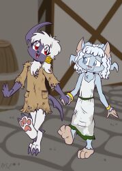  absol alolan_form alolan_vulpix anthro black_nose blue_body blue_eyes blue_fur clothing dirty dirty_clothing dress duo female fuf fur generation_3_pokemon generation_7_pokemon hair hi_res nintendo pawpads pink_nose pink_pawpads pokemon pokemon_(species) purple_body purple_fur red_eyes regional_form_(pokemon) torn_clothing white_hair 