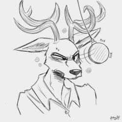  angry anthro antlers beastars boxidle clock clothing deer deer_ears fur horn hypnosis louis_(beastars) male mammal mind_control pocketwatch resisting shirt snout solo spiral topwear watch 