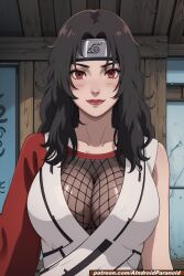  ai_generated aindroidparanoid black_hair boruto:_naruto_next_generations breasts cleavage curvy_ass huge_breasts indoors konoh kurenai_yuhi long_hair naruto naruto_shippuden ninja red_eyes stable_diffusion voluptuous wavy_hair 