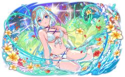  aqua_eyes aqua_hair arm_support artist_request bare_arms bare_legs bare_shoulders barefoot bikini blue_sky blue_thigh_strap breasts cel_shading character_request choker cleavage collarbone crash_fever cross-laced_bikini cross-laced_clothes day female flower flower_thigh_strap full_body game_cg hair_between_eyes hair_flower hair_ornament hairband hand_on_ground hibiscus hibiscus_petals light_rays long_hair looking_at_viewer medium_hair number_print numbered o-ring o-ring_bikini o-ring_choker official_art on_ground open_mouth outdoors outline palm_leaf palm_tree partially_submerged plumeria red_flower red_outline red_petals see-through single_ankle_cuff sitting sky solo square square_print sunbeam sunburst sunlight swimsuit tachi-e thigh_strap third-party_source transparent_background tree very_long_hair water white_ankle_cuffs white_bikini white_hairband white_wristband yellow_flower yokozuwari 